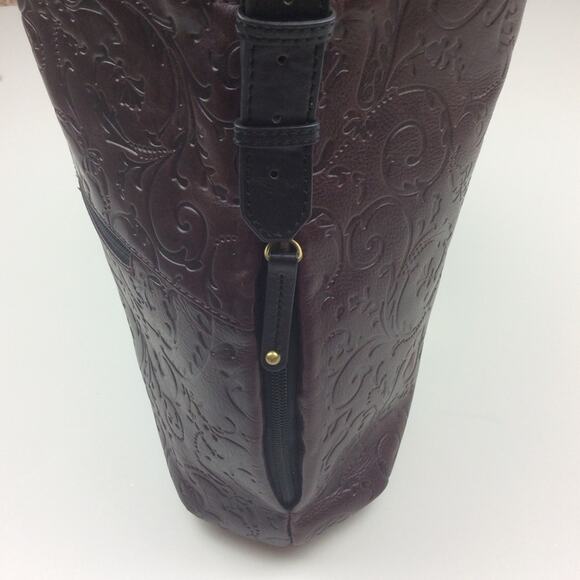 Tignanello Classic Beauty Genuine Leather Brown Tooled Embossed Handbag Hobo Bag - Picture 5 of 7